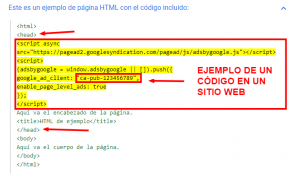 ejemplo de insertar el código en un sitio web