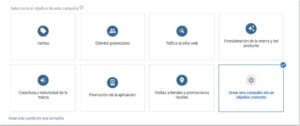 Objetivo de campaña para crear una campaña de búsqueda en Google Ads