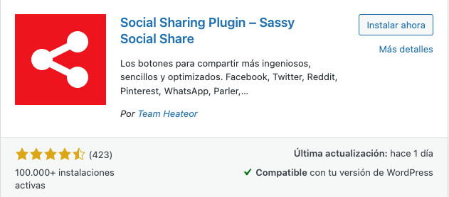 Plugin de social media Social Sharing Plugin Sassy Social Share